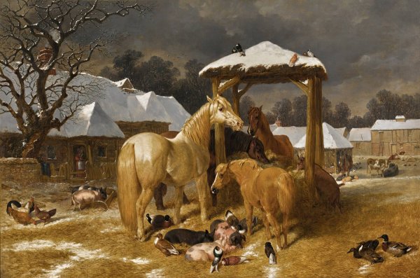 A Winter Feed  by John Frederick Herring Snr. - Hand-Painted Oil Painting Reproduction