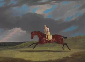 Corduroy, a Bay Racehorse, with a Jockey up, Galloping on a Racecourse by John Frederick Herring Snr. Oil Painting