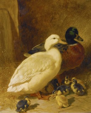 Ducks And Ducklings by John Frederick Herring Snr. Oil Painting