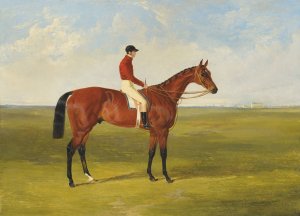 Mr S. Wrather's 'Nutwith'with J. Marson up, winner of the St Leger by John Frederick Herring Snr. Oil Painting