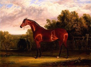 Negotiator, a Bay Horse in a Landscape. by John Frederick Herring Snr. Oil Painting
