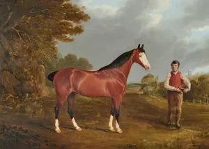 The Racehorse 'Whiteface' with Groom J. Gilham by John Frederick Herring Snr. Oil Painting