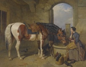 The Watering Place by John Frederick Herring Snr. Oil Painting