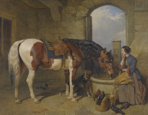 The Watering Place  by John Frederick Herring Snr. - Hand-Painted Oil Painting Reproduction