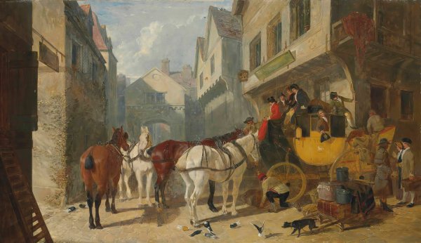The York-London Coach At The George Inn, Stamford  by John Frederick Herring Snr. - Hand-Painted Oil Painting Reproduction