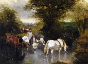 At the Ford by John Frederick Herring Sr Oil Painting