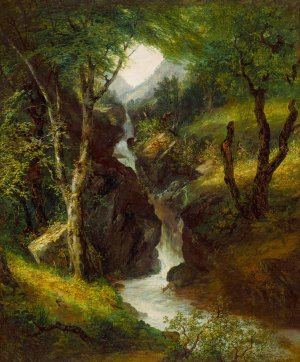 Cascade in the Forest by John Frederick Kensett Oil Painting