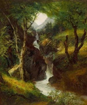 Cascade in the Forest by John Frederick Kensett Oil Painting