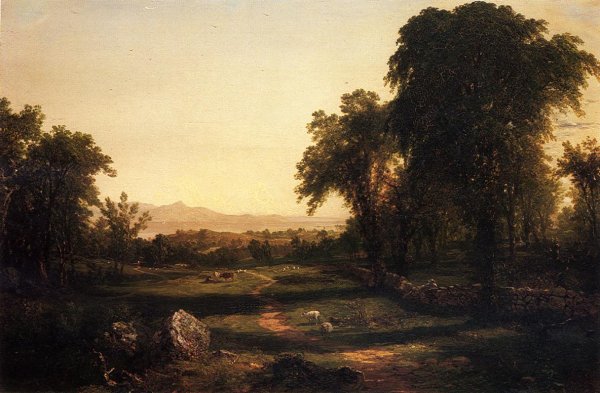 Path Over the Field - A Reccollection of the Hudson by John Frederick Kensett - Hand-Painted Oil Painting Reproduction