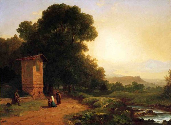 The Shrine - A Scene in Italy by John Frederick Kensett - Hand-Painted Oil Painting Reproduction