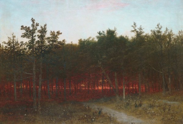 Twilight in the Cedars at Darien, Connecticut  by John Frederick Kensett - Hand-Painted Oil Painting Reproduction