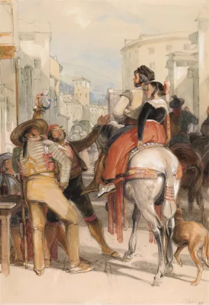 A Street Scene in Granada on the Day of the Bullfight by John Frederick Lewis Oil Painting
