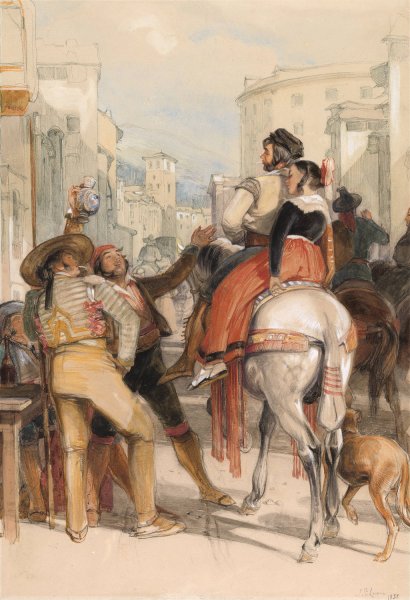 Main Product Photo of A Street Scene in Granada on the Day of the Bullfight  Painting by John Frederick Lewis