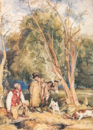Game Keeper And Boy Ferreting A Rabbit by John Frederick Lewis Oil Painting