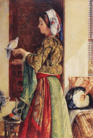 Girl with Two Caged Doves by John Frederick Lewis - Oil Painting Reproduction