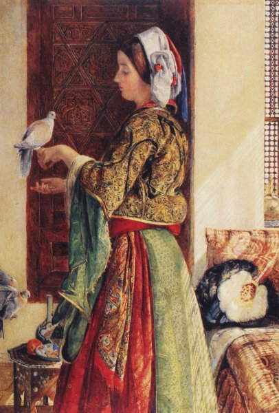 Main Product Photo of Girl with Two Caged Doves Painting by John Frederick Lewis