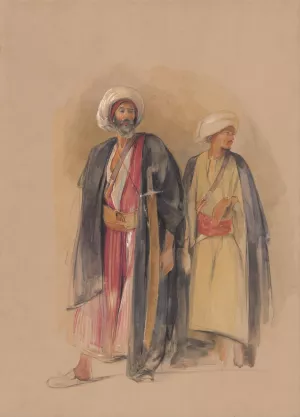 Sheik Hussein Of Gebel Tor And His Son by John Frederick Lewis Oil Painting