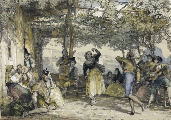 Main Product Photo of Spanish Peasants Dancing the Bolero  Painting by John Frederick Lewis