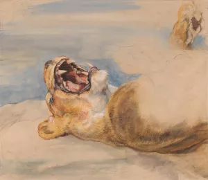Study of a Lioness by John Frederick Lewis Oil Painting