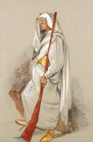 Study Of A Man Wearing North African Dress by John Frederick Lewis Oil Painting