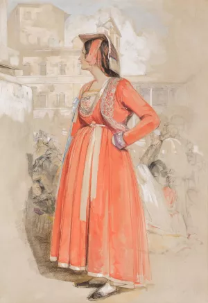 Study Of A Young Neapolitan Woman In Rome by John Frederick Lewis Oil Painting