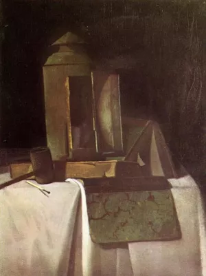 Lantern, Books and Corncob Pipe by John Frederick Peto - Oil Painting Reproduction