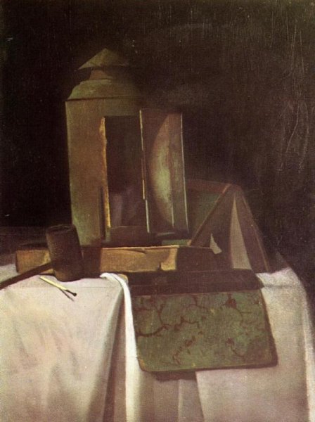 Main Product Photo of Lantern, Books and Corncob Pipe Painting by John Frederick Peto