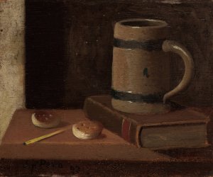 Mug, Book, Biscuits and Match by John Frederick Peto Oil Painting