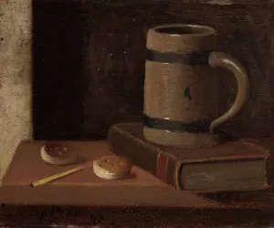 Mug, Book, Biscuits and Match by John Frederick Peto Oil Painting