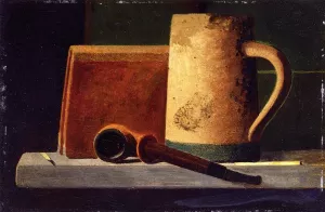 Mug, Pipe and Book in Window Ledge by John Frederick Peto - Oil Painting Reproduction
