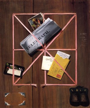 Rack Picture with Telegraph, Letter and Postcards by John Frederick Peto Oil Painting