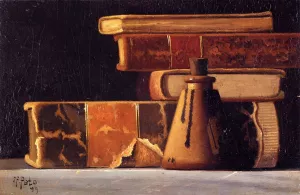 Still Life with Books and Inkwell by John Frederick Peto - Oil Painting Reproduction