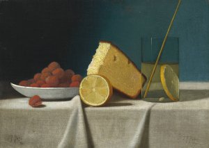Still Life with Cake,Lemon Strawberries and Glass by John Frederick Peto Oil Painting