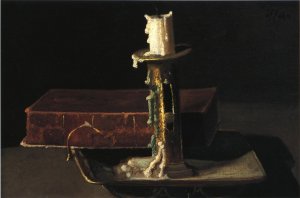 Still Life with Candlestick and Book by John Frederick Peto Oil Painting