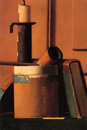 Still Life with Candlestick, Pipe and Book by John Frederick Peto Oil Painting
