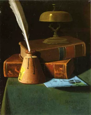 Still Life with Inkwell, Quill and Books by John Frederick Peto - Oil Painting Reproduction