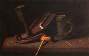Still Life with Lamp, Pipe, Matches, Book and Mug painting by John Frederick Peto