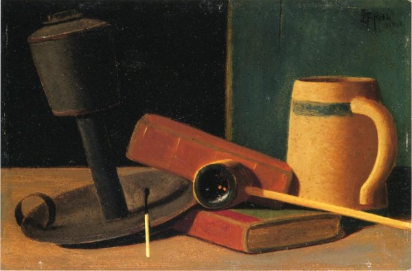 Main Product Photo of Still Life with Pipe and Mug Painting by John Frederick Peto