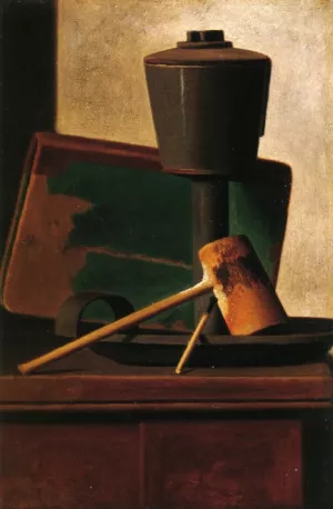 Still Life with Pipe, Oil Lamp and Book by John Frederick Peto - Oil Painting Reproduction
