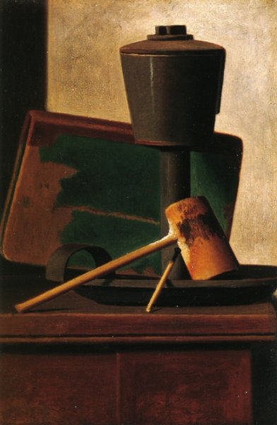 Still Life with Pipe, Oil Lamp and Book