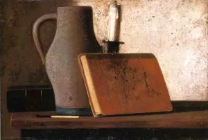 Still Life with Pitcher, Candlestick, Books and Match Oil painting by John Frederick Peto