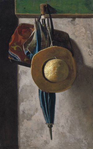 Straw Hat,Bag and Umbrella by John Frederick Peto Oil Painting