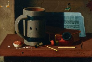 Tankard, Pipe, Matches and Biscuit by John Frederick Peto Oil Painting