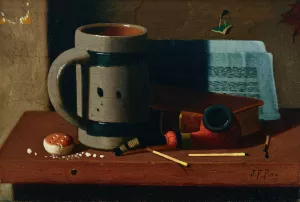 Tankard, Pipe, Matches and Biscuit by John Frederick Peto Oil Painting