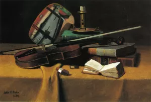 Violin, Fan and Books by John Frederick Peto Oil Painting