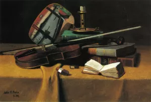 Violin, Fan and Books Oil painting by John Frederick Peto