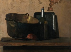 Wine And Brass Stewing Kettle by John Frederick Peto Oil Painting