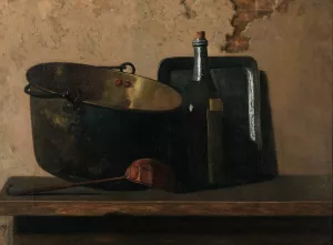 Wine And Brass Stewing Kettle by John Frederick Peto Oil Painting