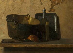 Wine and Brass Stewing Kettle by John Frederick Peto Oil Painting