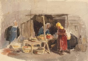 A Fruit Stall in a Market by John Frederick Tayler Oil Painting